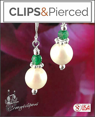 Emerald Elegance: Pearl Clip-on Earrings