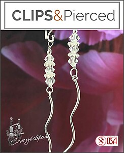 Sterling Silver Linear Clip Earrings with Dazzling Crystals