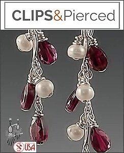 Garnet & Pearl Clip Earrings Dangles
