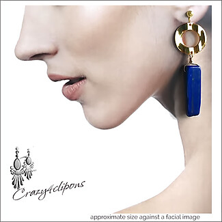 Gold-Tone & Lapis Lazuli Hoops Clip Earrings