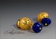 Vintage gold cobalt blue filigree - Clip Earrings