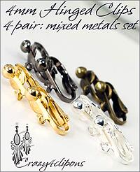 4mm Front Clip Earring Hinged Set: Mixed Metals
