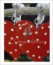 Clip On Earrings: Red Polka Dot Hearts Teen - Pierced Too