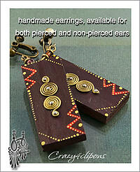 Ethnic Hand painted Wood Clip Earrings