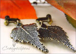 Real Birch Leaf antiqued brass dipped clip earrings