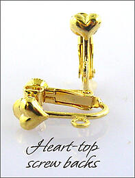 Gold top Heart clip findings - screw backs