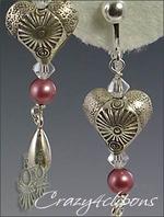 Romantic Hearts and Pearls clip earrings