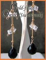 Gold Filled Onyx Linear Earrings