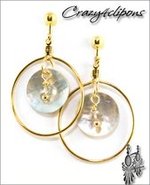 Gold Clip On Earring Hoops with Shells