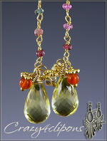Citrine, tourmaline dangle clip earrings