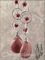 Pink Opal and Rubies Clip Earrings