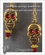 Frida Long Skull Clip On Earrings