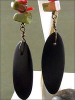 Wood and Unakite dangling clip earrings