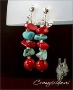 Turquoise, shell, coral clip earrings
