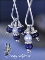 Silver, sapphire, pearl clip earrings