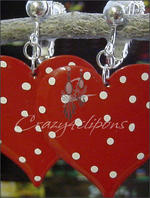 Red Polka Dot Hearts clip earrings