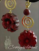 Spicy Cinnabar flower clip earrings