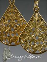 Gold Filigree Dangling - Teen, Pierced & Clip On Earrings