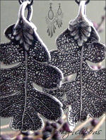 Antique silver Real Lacey Oak leaves clip earrings