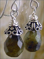 Small labrodite teardrop clip earrings