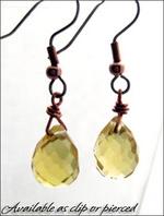 Copper small crystal earrings - clip or pierced