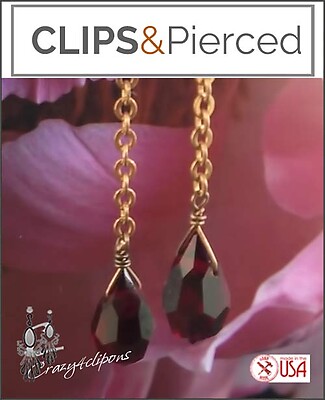 Radiant Crimson Glam: Sparkling Teardrop Clips Earrings