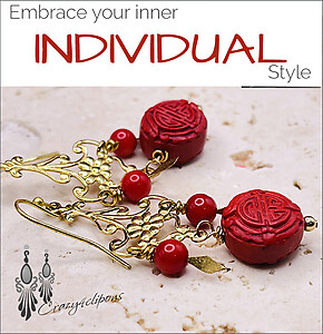 Eclectic Gold & Red Cinnabar Earrings - Pierced & Clipon