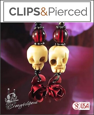 Skulls & Roses Earrings |Pierced or Clips