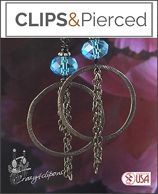 Edgy Crystal & Gunmetal Hoop Earrings | Pierced or Clips