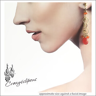 Long Gold Mini Hoops w/ Carnelian Earrings | Pierced or Clips