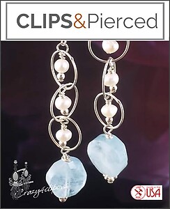 Aquamarine & Pearls. Mini Hoop Earrings | Pierced or Clips