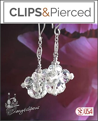 Dangling Clustered Crystal Earrings | Pierced or Clips