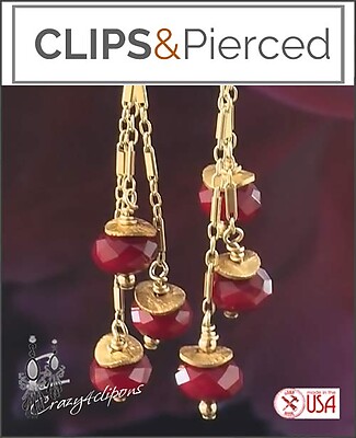 Dangling Gold Crystal Earrings | Pierced or Clip on