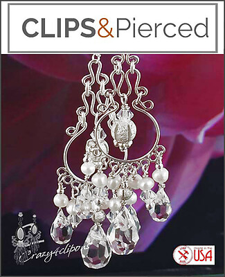 For Brides: Dazzling Crystals & Pearl Earrings | Pierced or Clips