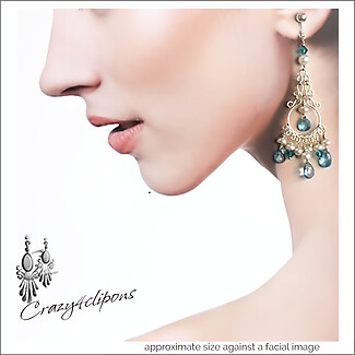 Blue Topaz Sparkle: Chandelier Clip Earrings