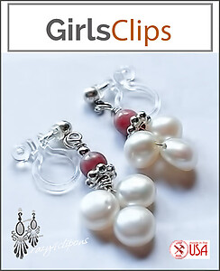 Trio of Pearls. Girls Clip On Earrings