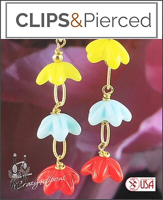 Lucite Colorful Dangling Clip Earrings