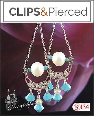 Pearls & Silver Filigree Chandelier Earrings | Pierced or Clips