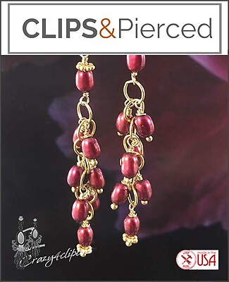 Fun & Festive: Cranberry Red Pearl & Gold Clip Earrings
