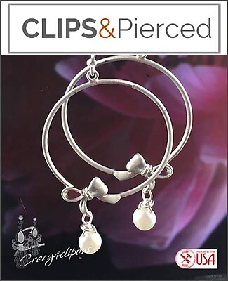 Charming Hoops: Bows & Pearls Clip Earrings