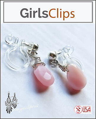 Sweet Opal Whispers: Little Pink Clips Earrings for Girls