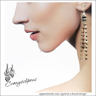 Long Dazzling Gem Tassel Earrings | Pierced or Clips
