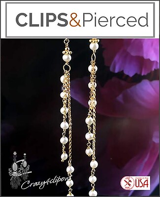 Sophisticated Dangling Pearls Earrings | Pierced or Clips