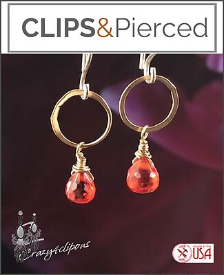 Petite Hoop Earrings w/ Crystals | Pierced or Clips