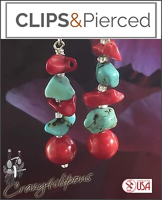 Turquoise Chips & Shell Earrings | Pierced or Clips