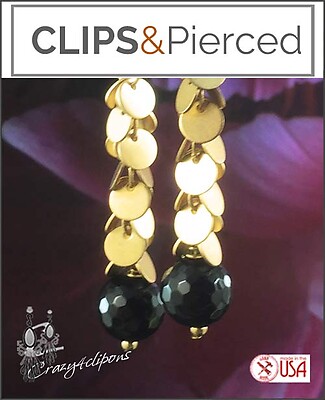 Pierced & Clip Earrings: Gold & Black Onyx