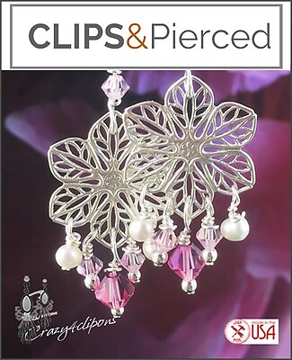 Awareness: Floral Filigree w/ Swarovski Crystals Earrings | Pierced or Clips