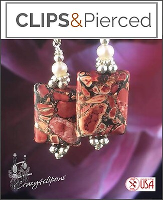 Autumn Opulence: Pearl Clip Earrings in Rich Marsala Red Tones
