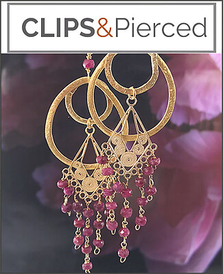 Fancy Gold Hoops with Rubies Earrings
