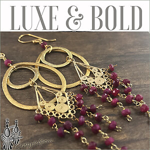 Golden Hoop with Rubies Earrings | Clips & Pierced